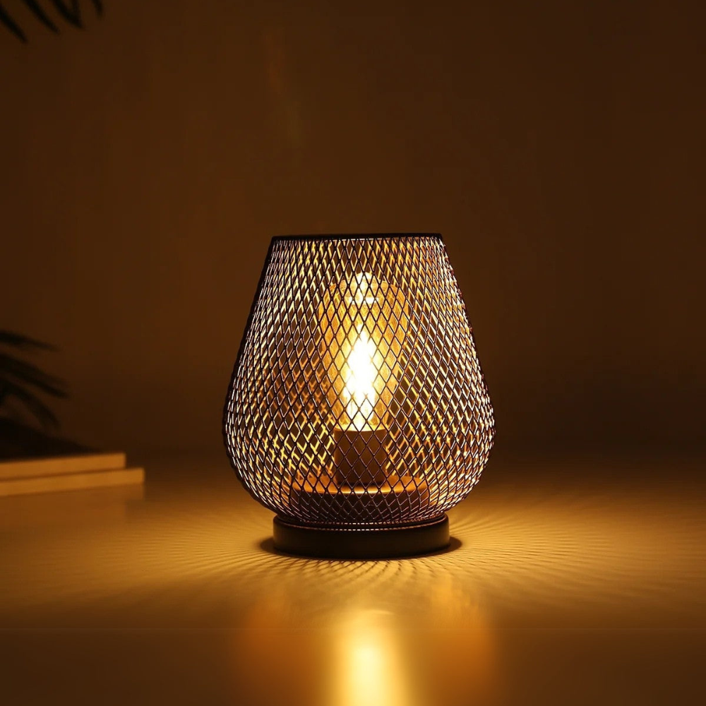 Elegant Table Lamp | Wireless LED Lantern | Cordless Ambient Light | Mesh Design Fixture | Warm White LED Light for Home 1