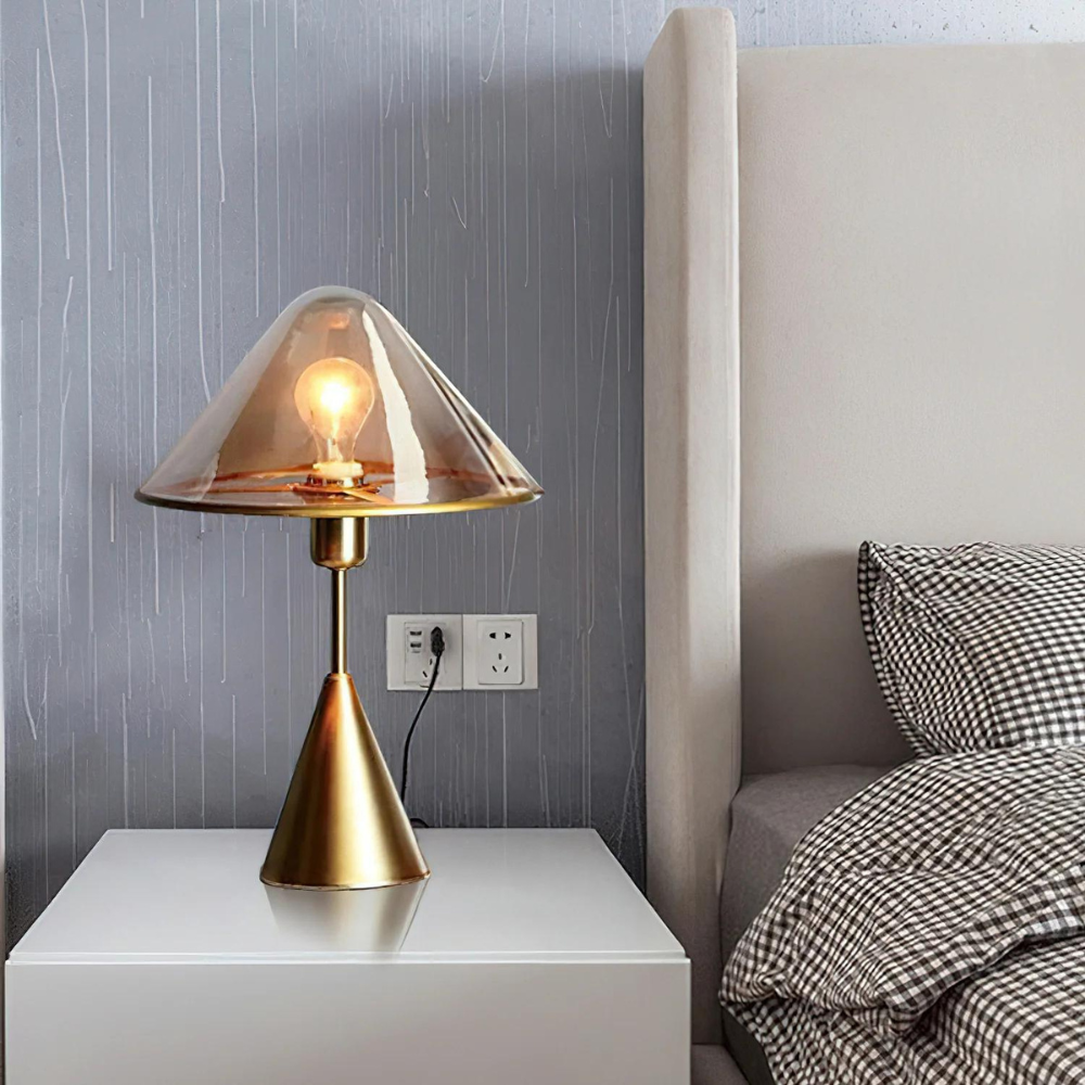 Golden Mushroom Table Lamp | Elegant Bedside Lamp | Modern Desk Light | Stylish Table Lamps for Living Room | Premium Metal and Glass Fixture 1