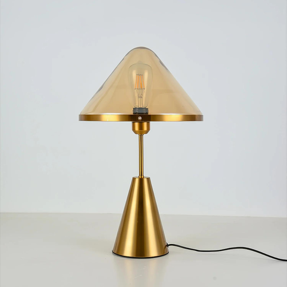 Golden Mushroom Table Lamp | Elegant Bedside Lamp | Modern Desk Light | Stylish Table Lamps for Living Room | Premium Metal and Glass Fixture 2