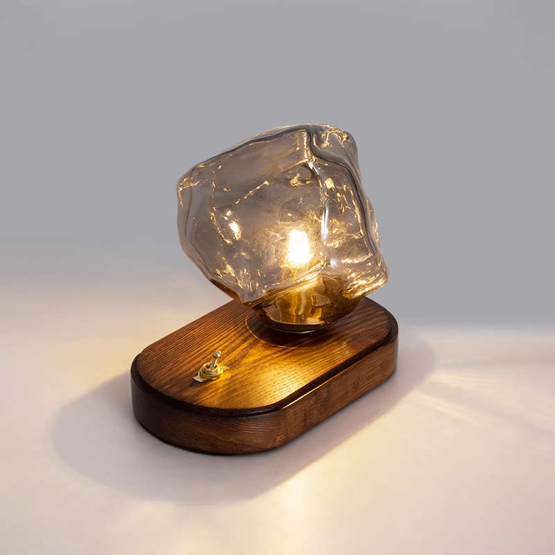 Ice Stone Glass Table Lamp – Elegant Metal Design for Bedside or Living Room, LED Compatible, Soft Illumination 0