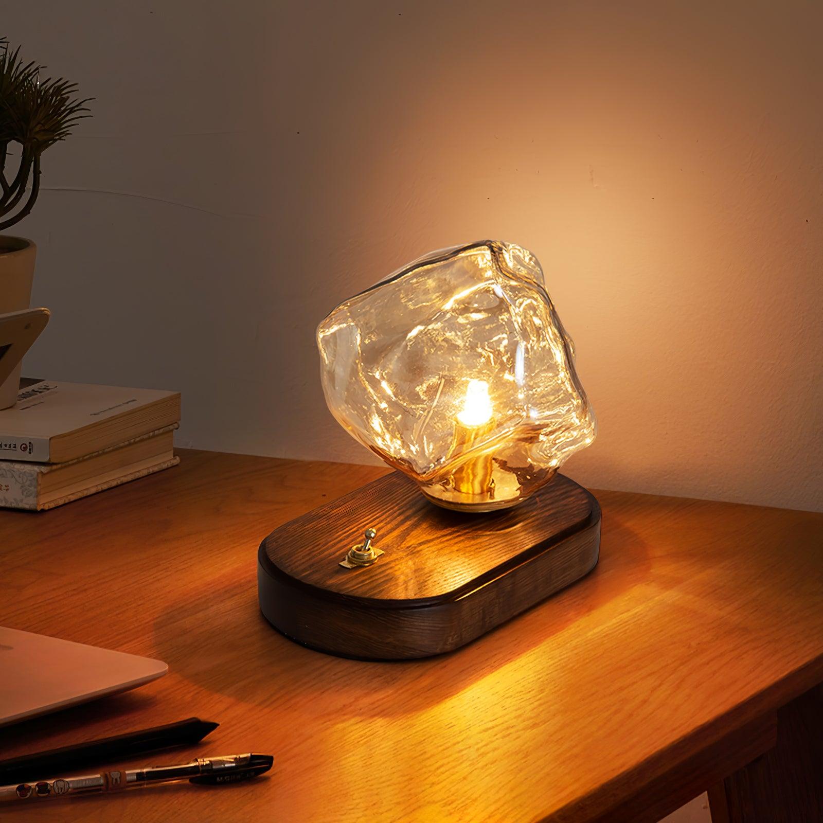 Ice Stone Glass Table Lamp – Elegant Metal Design for Bedside or Living Room, LED Compatible, Soft Illumination 1