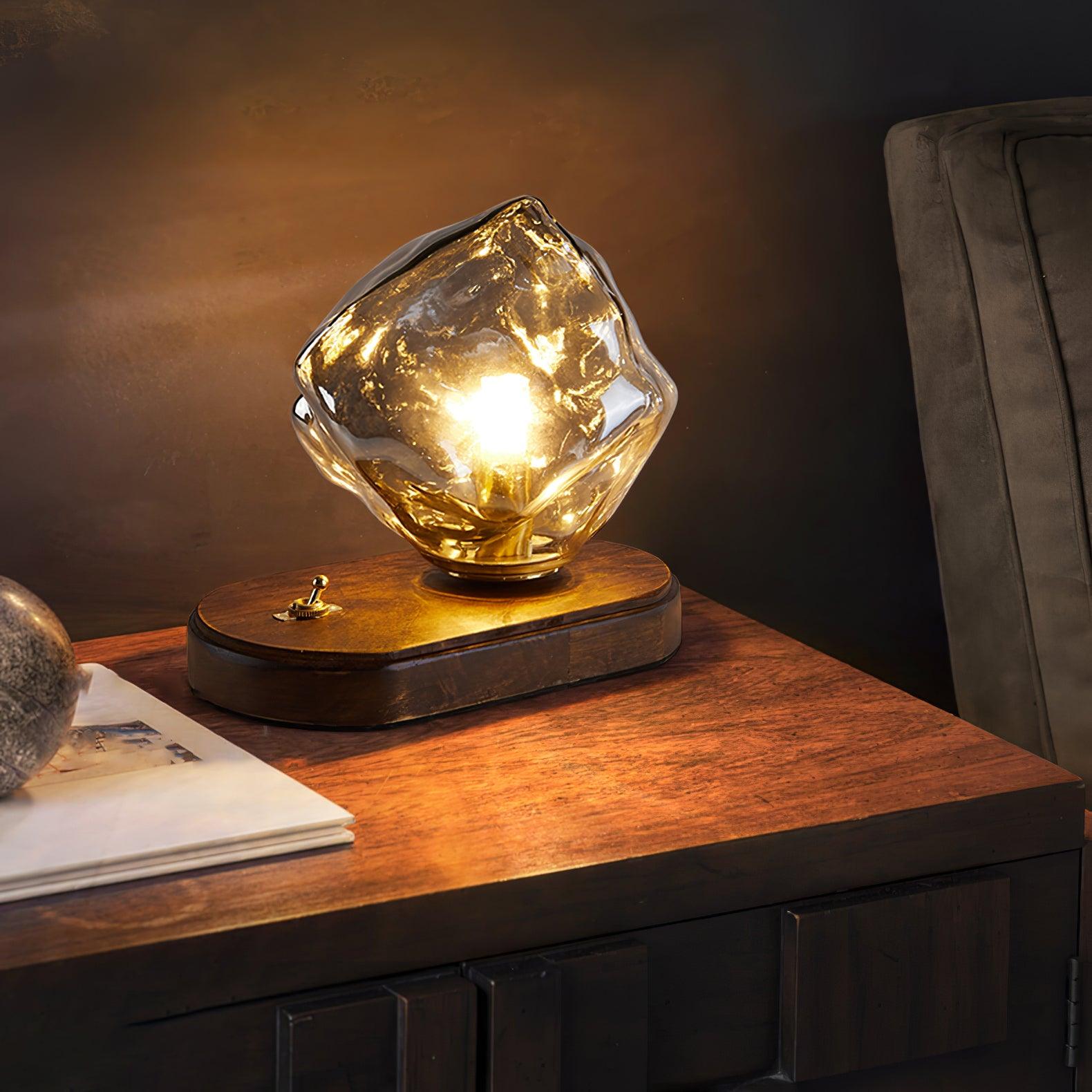 Ice Stone Glass Table Lamp – Elegant Metal Design for Bedside or Living Room, LED Compatible, Soft Illumination 6