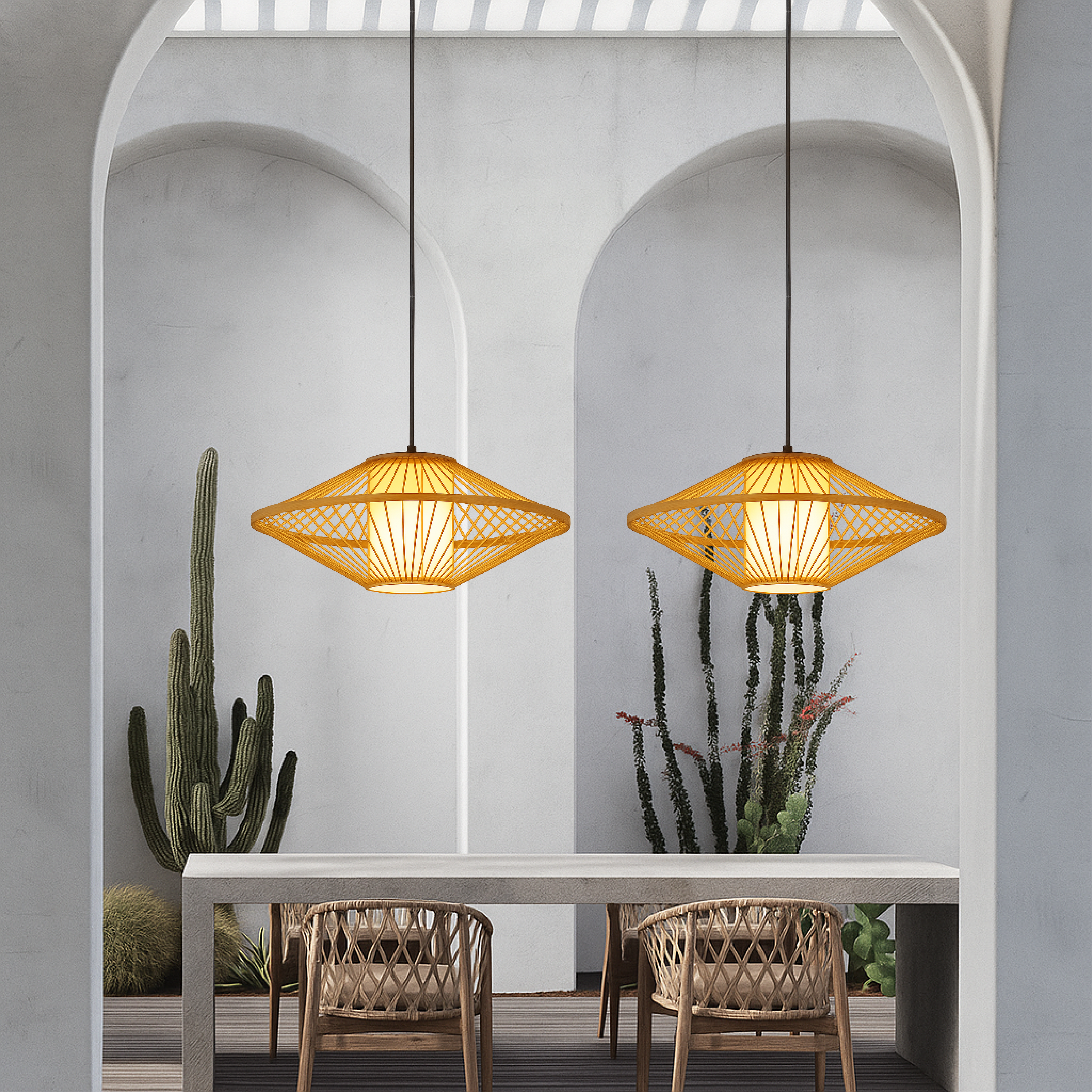 Japanese Bamboo Pendant Light | LED Hanging Fixture | Kitchen Pendant Lighting | Adjustable Ceiling Light | Elegant Natural Lamp for Home 1