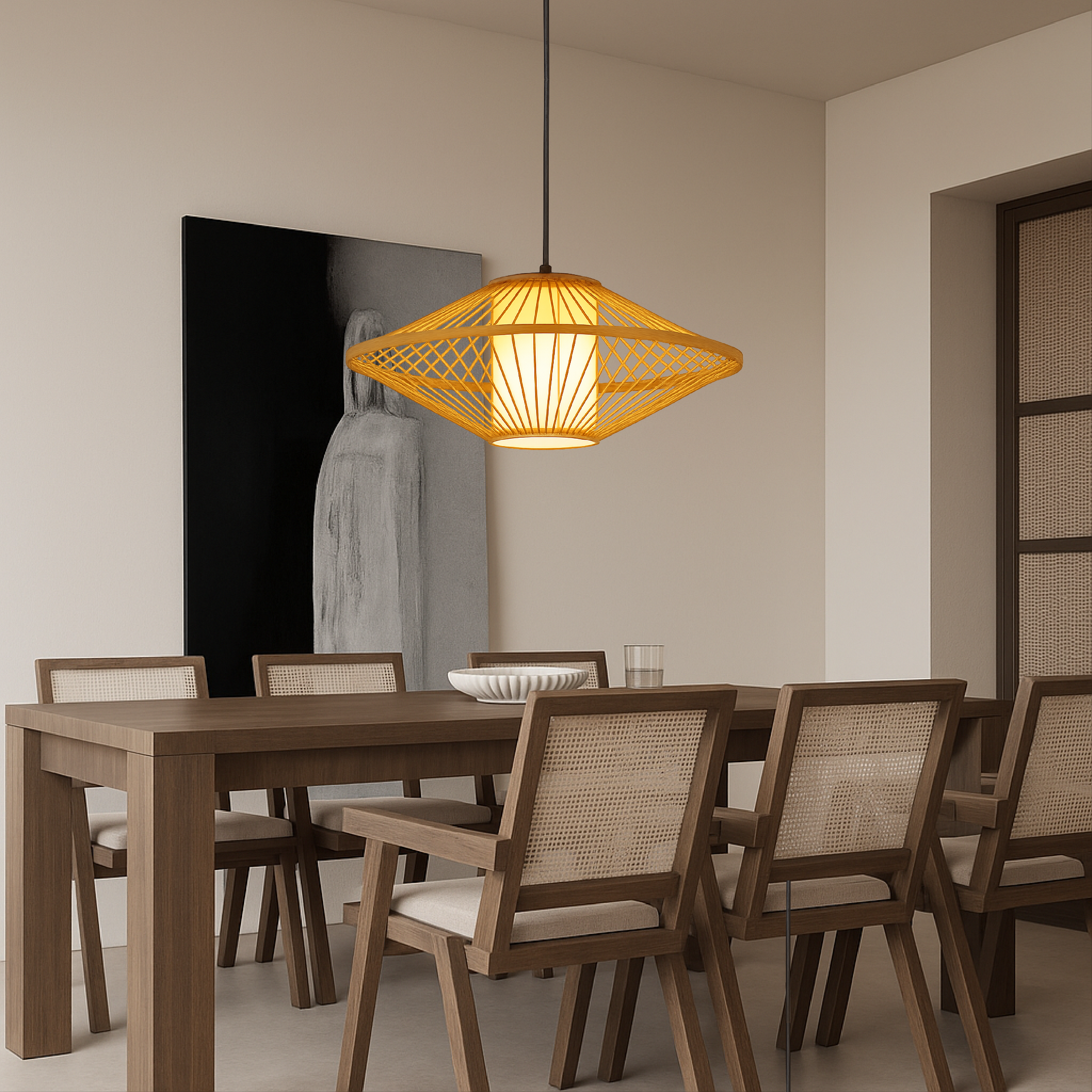 Japanese Bamboo Pendant Light | LED Hanging Fixture | Kitchen Pendant Lighting | Adjustable Ceiling Light | Elegant Natural Lamp for Home 2