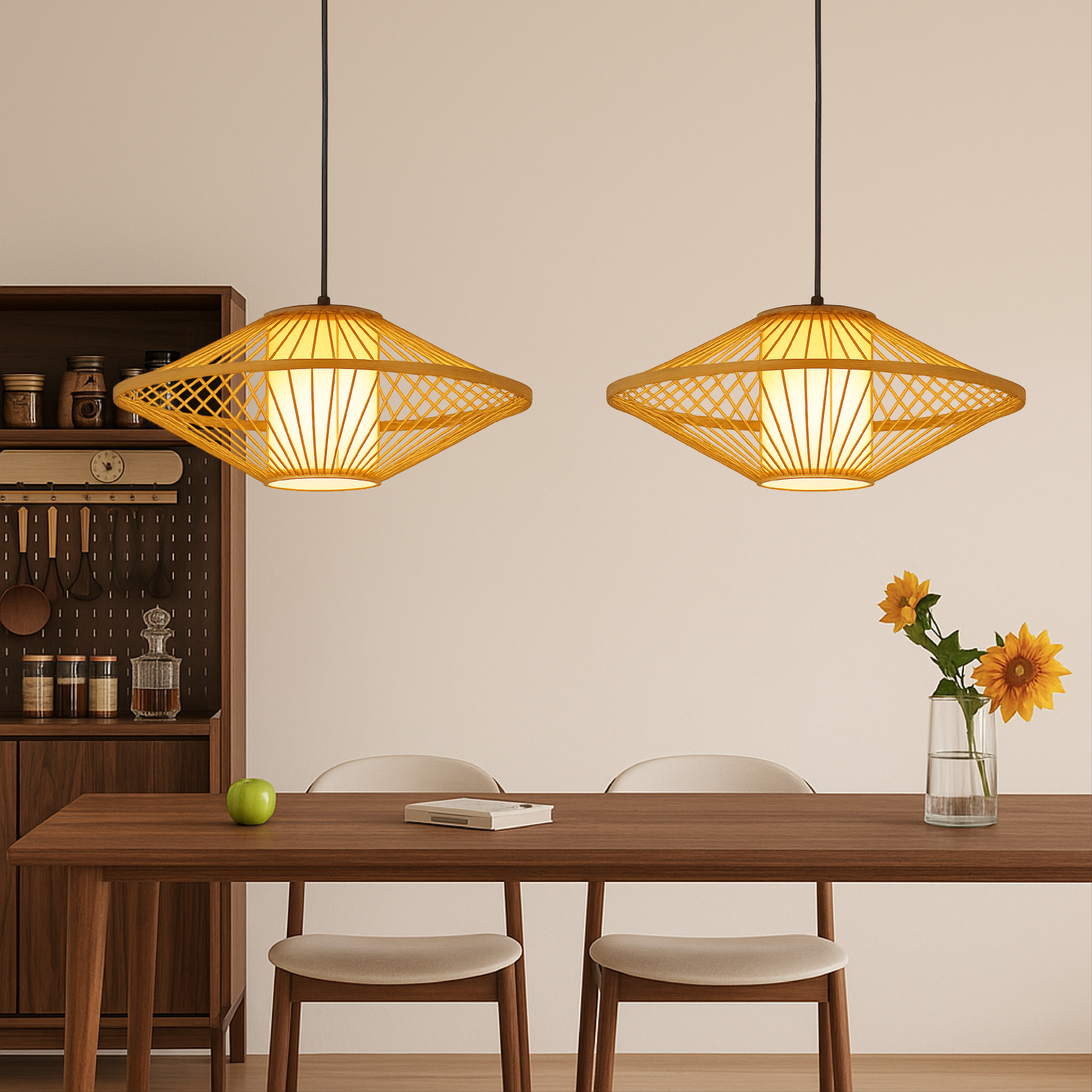 Japanese Bamboo Pendant Light | LED Hanging Fixture | Kitchen Pendant Lighting | Adjustable Ceiling Light | Elegant Natural Lamp for Home 4