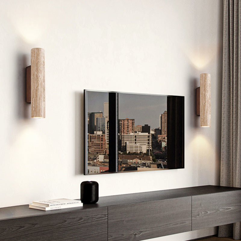 Minimalist Wall Light | Travertine Tube Sconce | Up Down Wall Lamp | Japandi Style Wall Fixture | Natural Stone Sconce for Home Decor 6