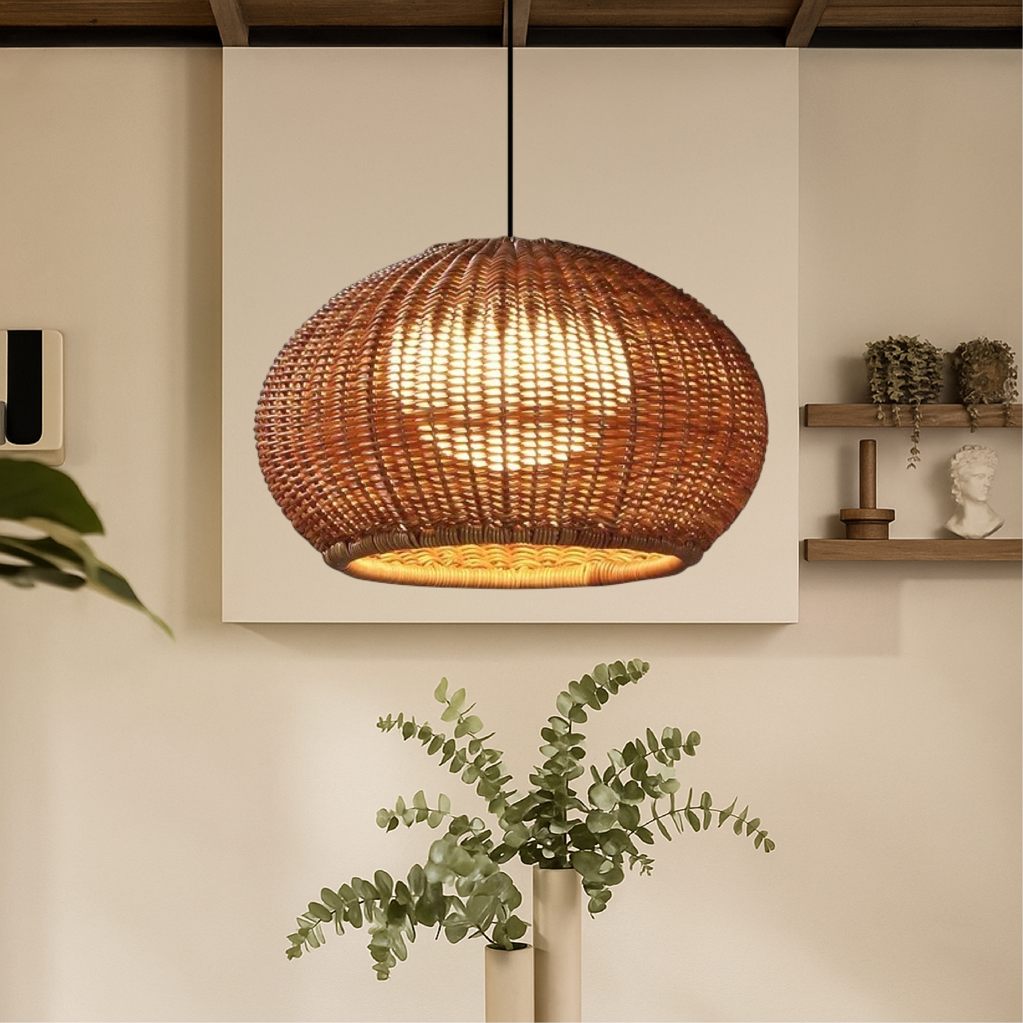 Modern Bamboo Pendant Light | Adjustable Kitchen Pendant Lighting | Handwoven Hanging Lights | Cozy LED Ceiling Fixture | Elegant Bamboo Lighting for Home 1