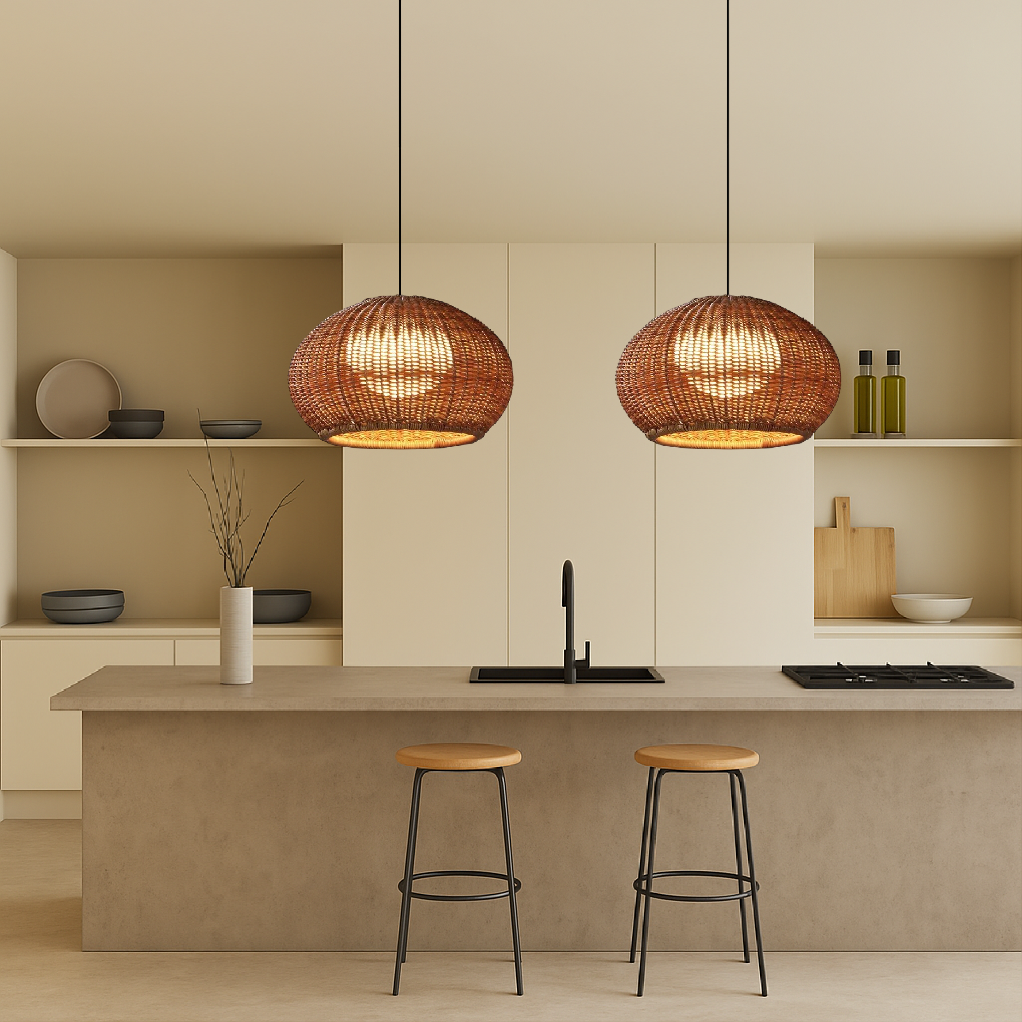 Modern Bamboo Pendant Light | Adjustable Kitchen Pendant Lighting | Handwoven Hanging Lights | Cozy LED Ceiling Fixture | Elegant Bamboo Lighting for Home 4