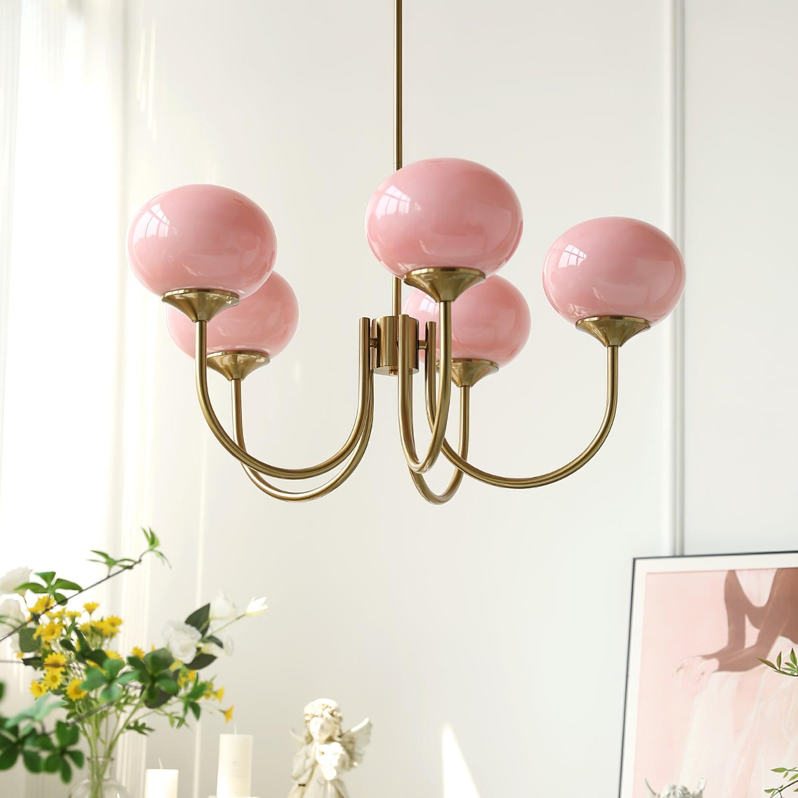 Modern Gold Chandelier | Elegant Ceiling Light Fixture | Stylish Hanging Light | Chic Indoor Lighting | Pink and Gold Chandelier for Home 2