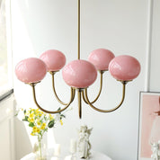 Modern Gold Chandelier | Elegant Ceiling Light Fixture | Stylish Hanging Light | Chic Indoor Lighting | Pink and Gold Chandelier for Home 6