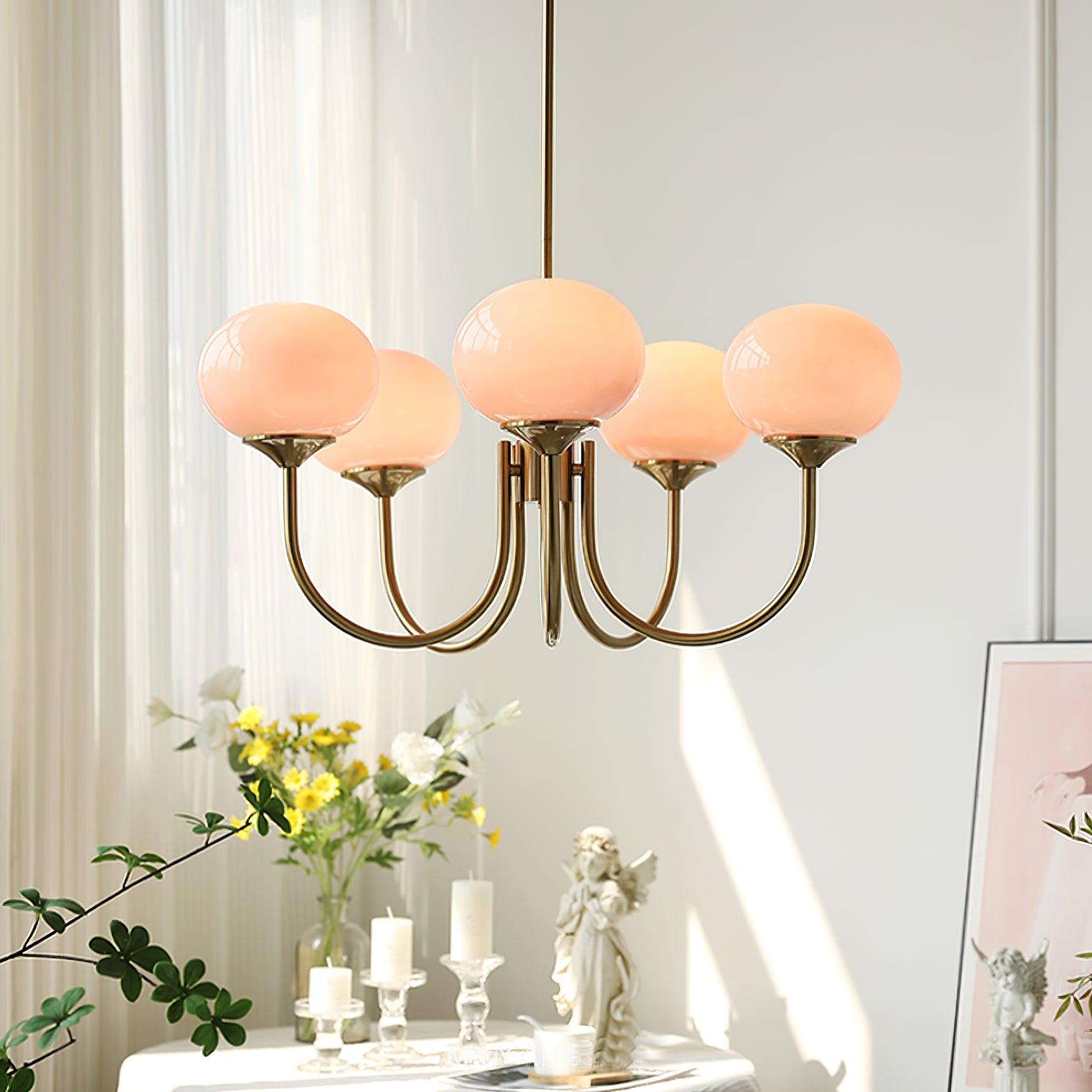 Modern Gold Chandelier | Elegant Ceiling Light Fixture | Stylish Hanging Light | Chic Indoor Lighting | Pink and Gold Chandelier for Home 7