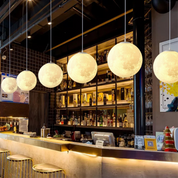 Moon Pattern Pendant Light | Minimalist Bamboo Pendant | LED Hanging Lights | Contemporary Ceiling Fixture | Serene Home Decor Accent 0