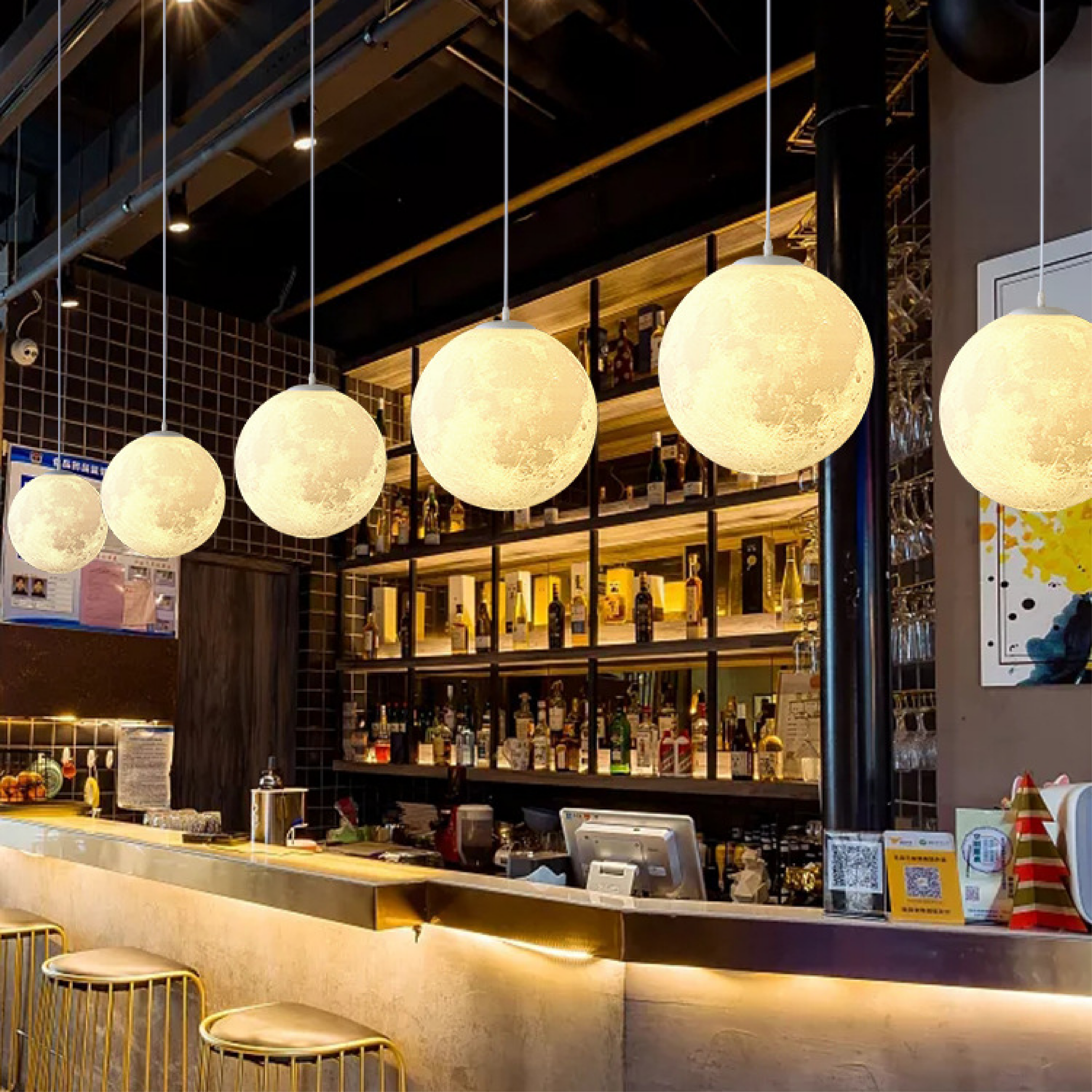 Moon Pattern Pendant Light | Minimalist Bamboo Pendant | LED Hanging Lights | Contemporary Ceiling Fixture | Serene Home Decor Accent 0