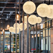 Moon Pattern Pendant Light | Minimalist Bamboo Pendant | LED Hanging Lights | Contemporary Ceiling Fixture | Serene Home Decor Accent 6