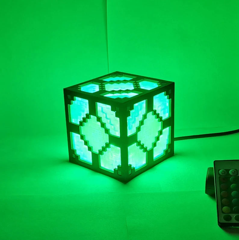 Pixelated RGB Block Lamp | Customizable LED Night Light | 3D-Printed Table Lamp | Unique Gaming Desk Light | Minecraft-Inspired Home Decor 3