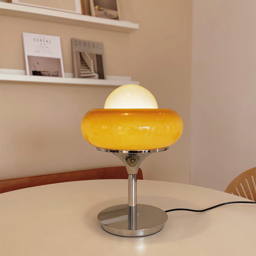 Vintage Bauhaus Yellow Glass Table Lamp – Minimalist Design for Living Room or Bedroom Decor 0