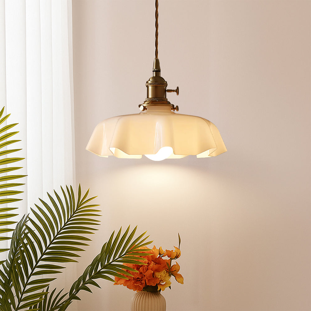 Elegant French Pendant Light | Vintage Glass Pendant Lighting | Adjustable Brass Hanging Light | Timeless Ceiling Fixture | Chic Dining Room Lamp 0