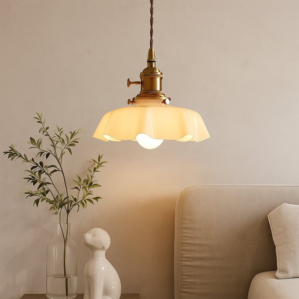 Elegant French Pendant Light | Vintage Glass Pendant Lighting | Adjustable Brass Hanging Light | Timeless Ceiling Fixture | Chic Dining Room Lamp 1
