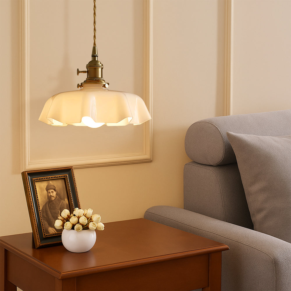 Elegant French Pendant Light | Vintage Glass Pendant Lighting | Adjustable Brass Hanging Light | Timeless Ceiling Fixture | Chic Dining Room Lamp 4