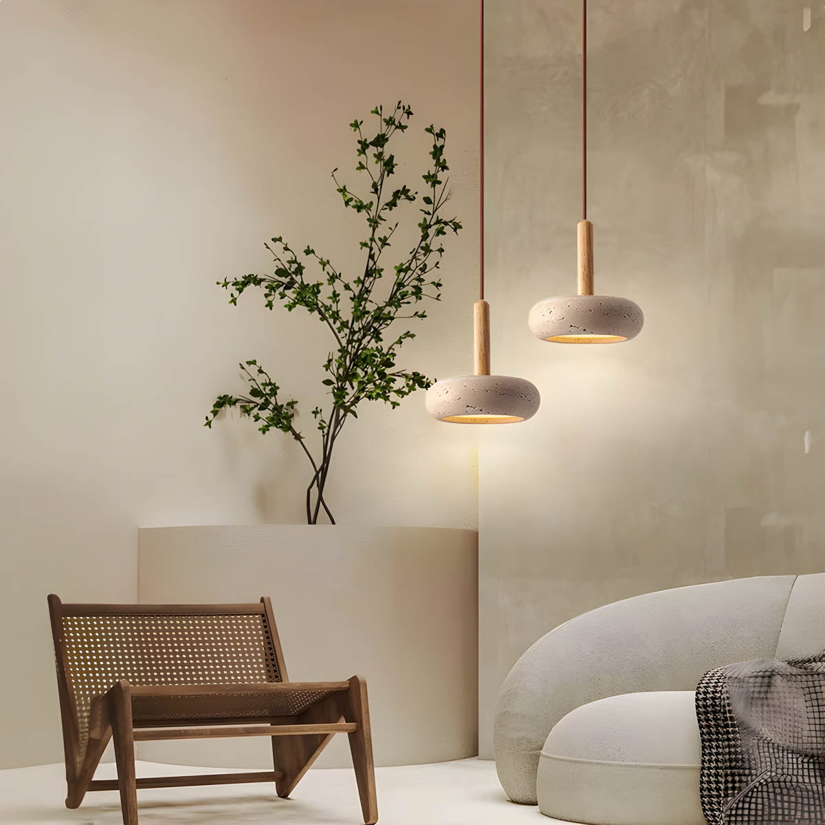 Elegant Pendant Light | Yellow Travertine Kitchen Pendant Lighting | LED Ceiling Fixture | Modern Hanging Lamp | Stylish Interior Pendant for Home 4