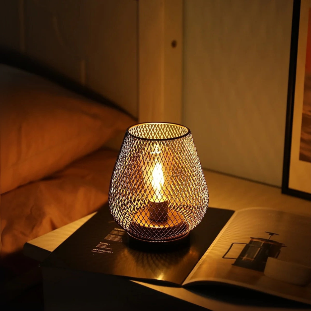 Elegant Table Lamp | Wireless LED Lantern | Cordless Ambient Light | Mesh Design Fixture | Warm White LED Light for Home 2