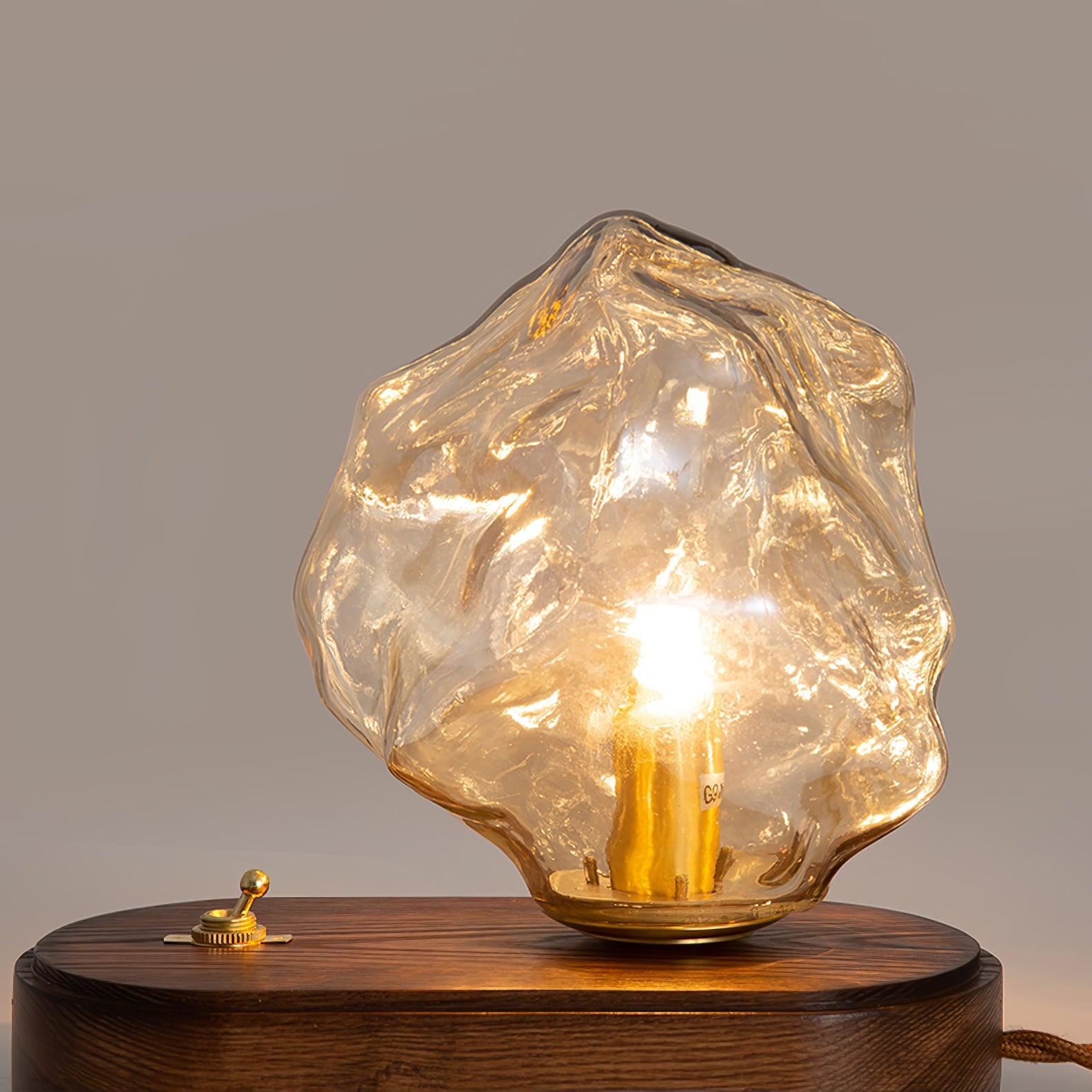 Ice Stone Glass Table Lamp – Elegant Metal Design for Bedside or Living Room, LED Compatible, Soft Illumination 2