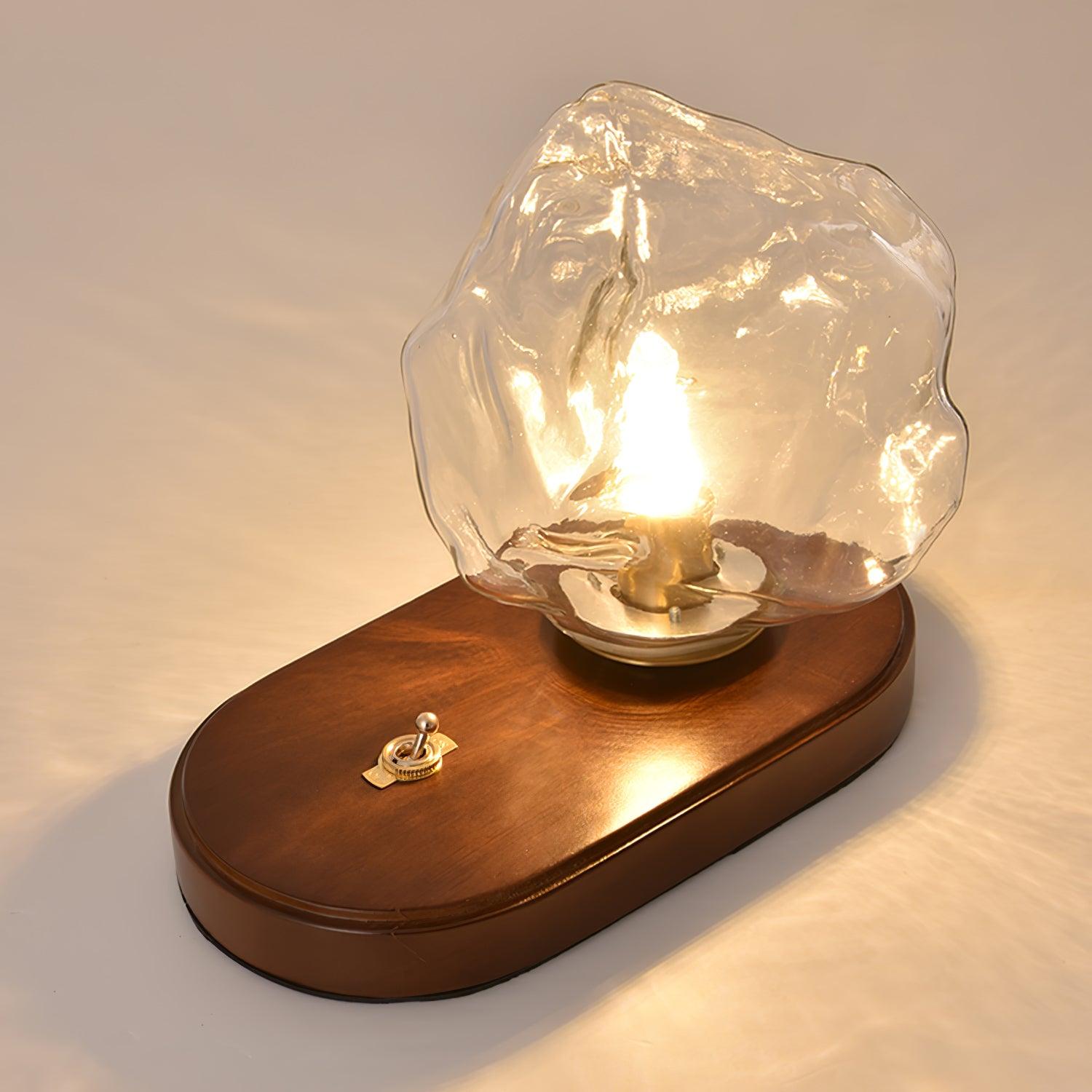 Ice Stone Glass Table Lamp – Elegant Metal Design for Bedside or Living Room, LED Compatible, Soft Illumination 3