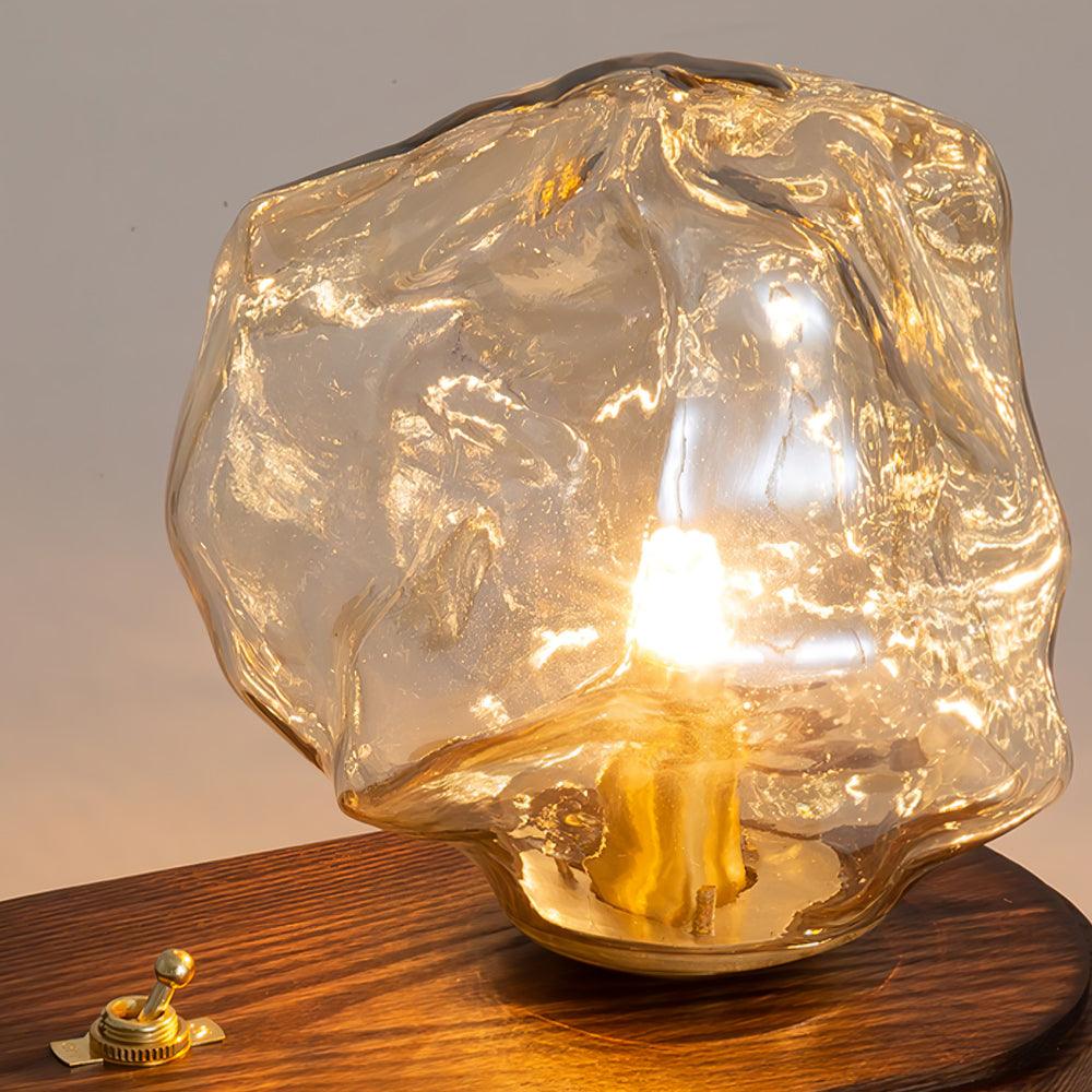 Ice Stone Glass Table Lamp – Elegant Metal Design for Bedside or Living Room, LED Compatible, Soft Illumination 4