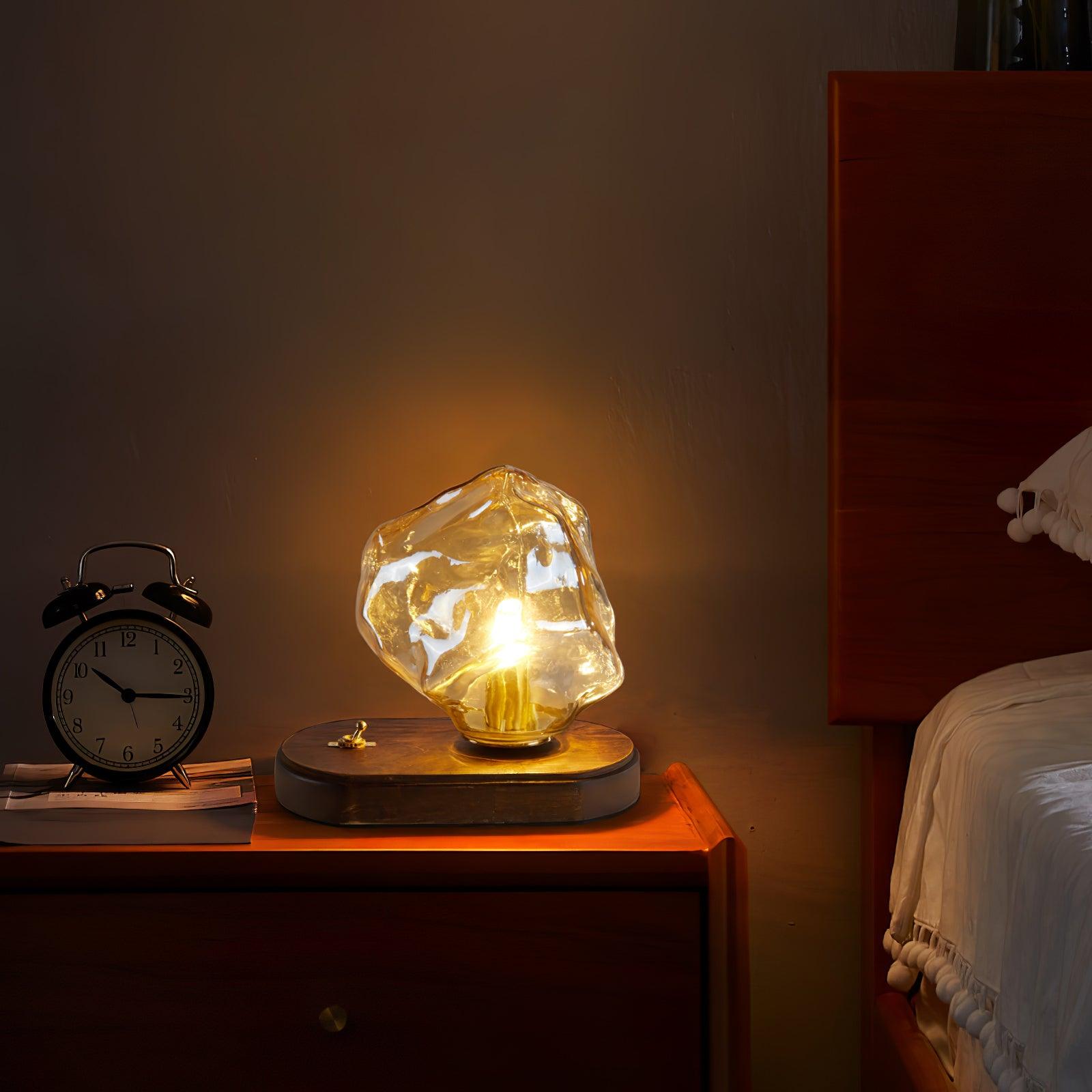 Ice Stone Glass Table Lamp – Elegant Metal Design for Bedside or Living Room, LED Compatible, Soft Illumination 5