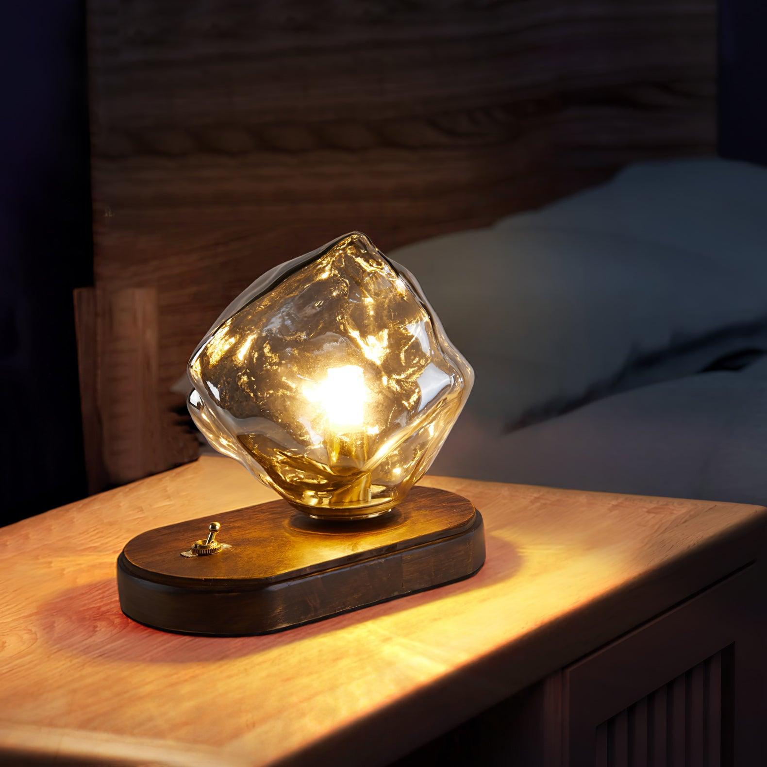 Ice Stone Glass Table Lamp – Elegant Metal Design for Bedside or Living Room, LED Compatible, Soft Illumination 7