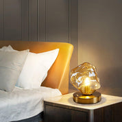 Ice Stone Glass Table Lamp – Elegant Metal Design for Bedside or Living Room, LED Compatible, Soft Illumination 8