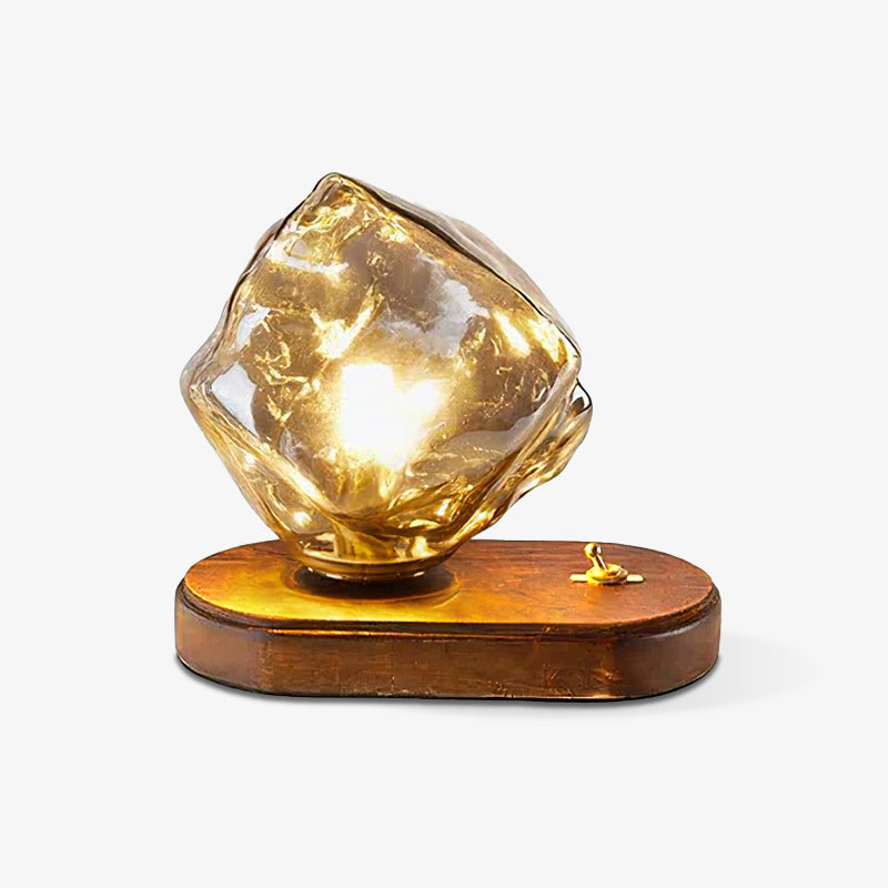 Ice Stone Glass Table Lamp – Elegant Metal Design for Bedside or Living Room, LED Compatible, Soft Illumination 9