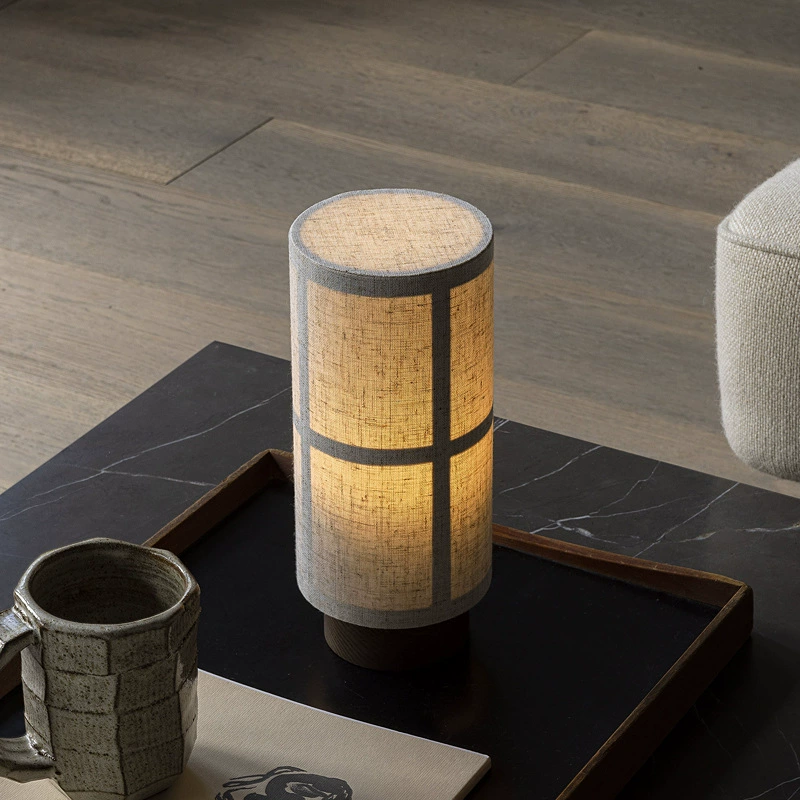Japanese Silk Table Lamp with Wooden Base – Battery Operated Bedside Table Lamp for Bedroom, Warm White LED Lighting 0