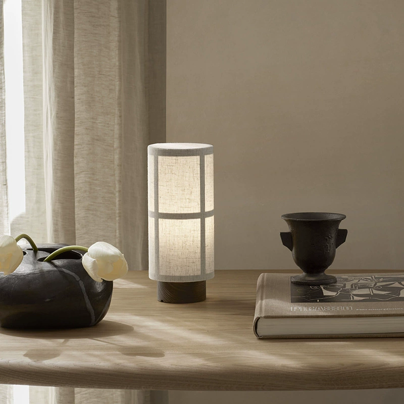 Japanese Silk Table Lamp with Wooden Base – Battery Operated Bedside Table Lamp for Bedroom, Warm White LED Lighting 6