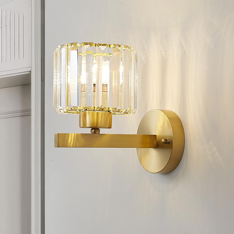 Mid-Century Modern Crystal Wall Sconce, Brass Finish, Elegant 1 Light Wall Lamp for Bathroom and Living Room Lighting 0