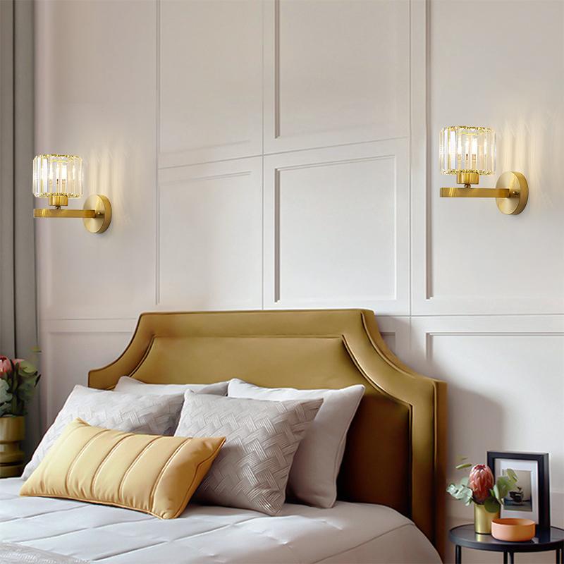 Mid-Century Modern Crystal Wall Sconce, Brass Finish, Elegant 1 Light Wall Lamp for Bathroom and Living Room Lighting 1