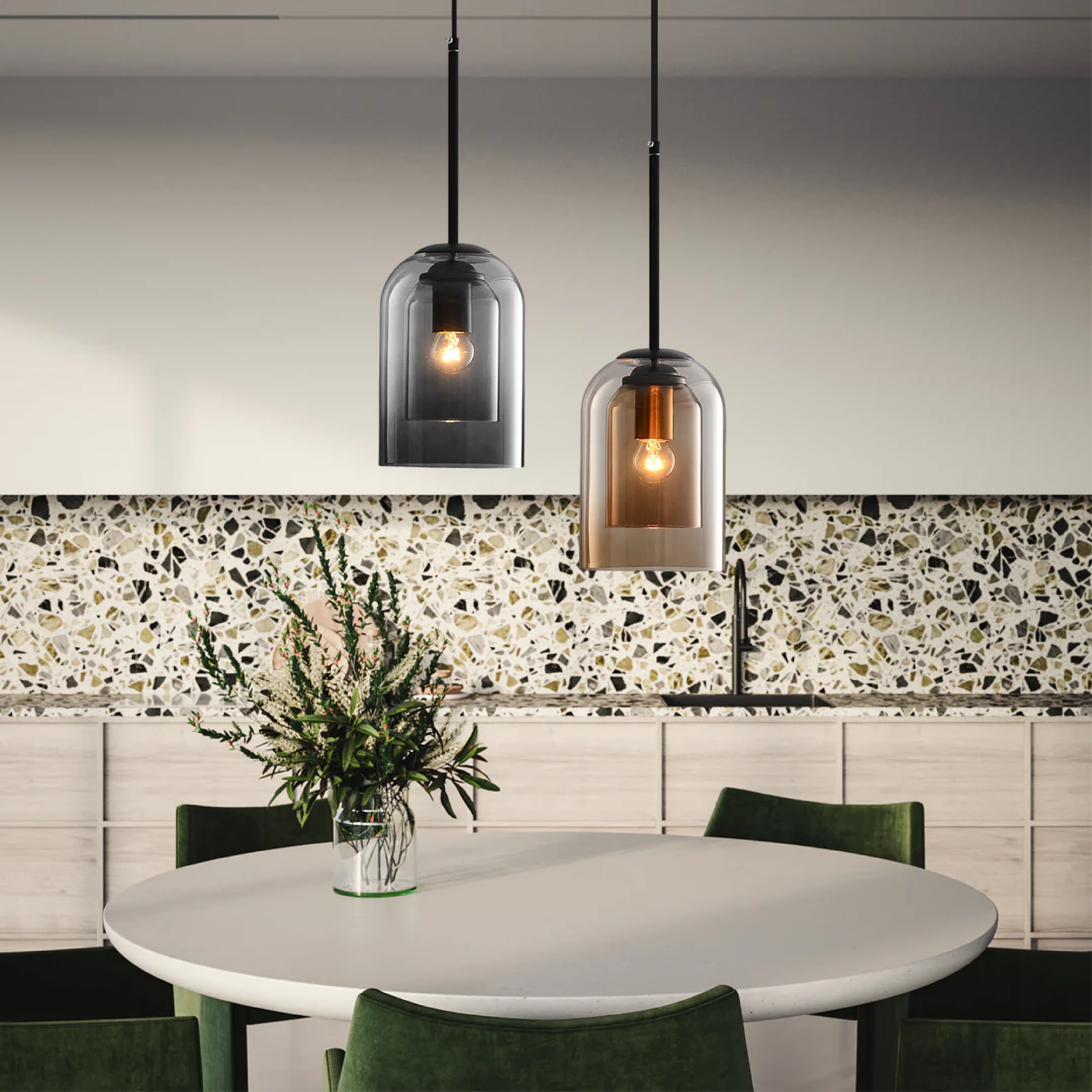 Mid-Century Pendant Light | Double Glass Pendant | Modern Kitchen Lighting | Dimmable Hanging Light | Elegant Fixture for Home 8