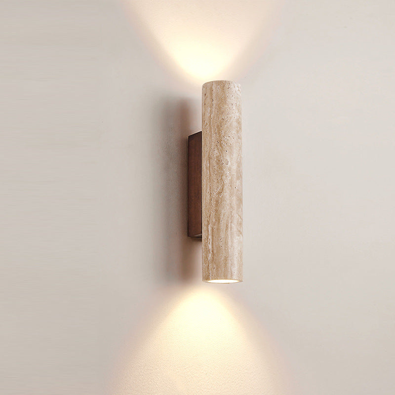 Minimalist Wall Light | Travertine Tube Sconce | Up Down Wall Lamp | Japandi Style Wall Fixture | Natural Stone Sconce for Home Decor 5