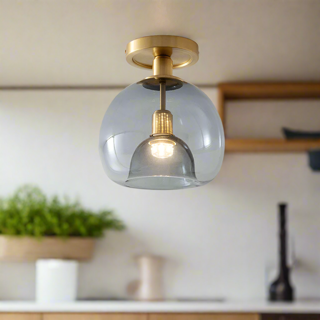 Modern Ceiling Light Fixture | Grey Glass Pendant Light | Minimalist Ceiling Lamp | Stylish Hallway Lighting | Elegant Grey Glass Light for Home 5