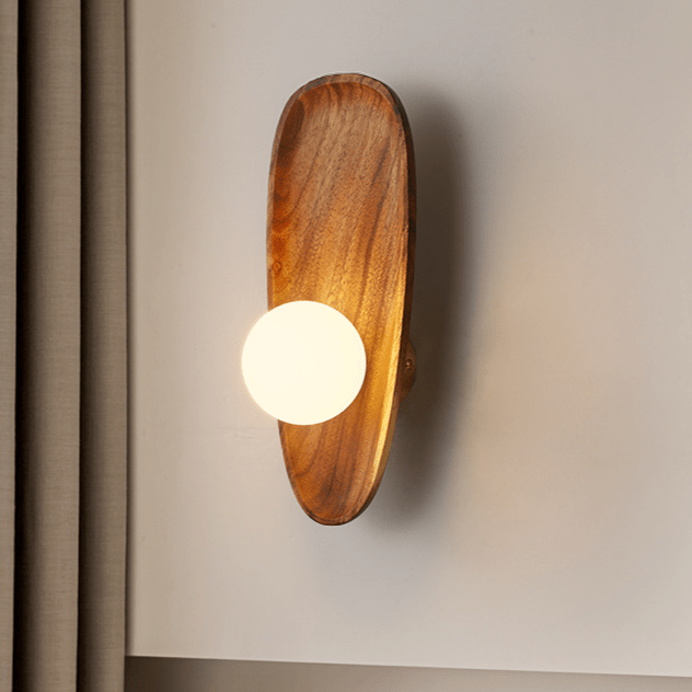 Modern Globe Wall Light | Minimalist LED Wall Sconces | Solid Wood Base Fixture | Warm White Sconce Light | Elegant Wall Lamp for Home 0