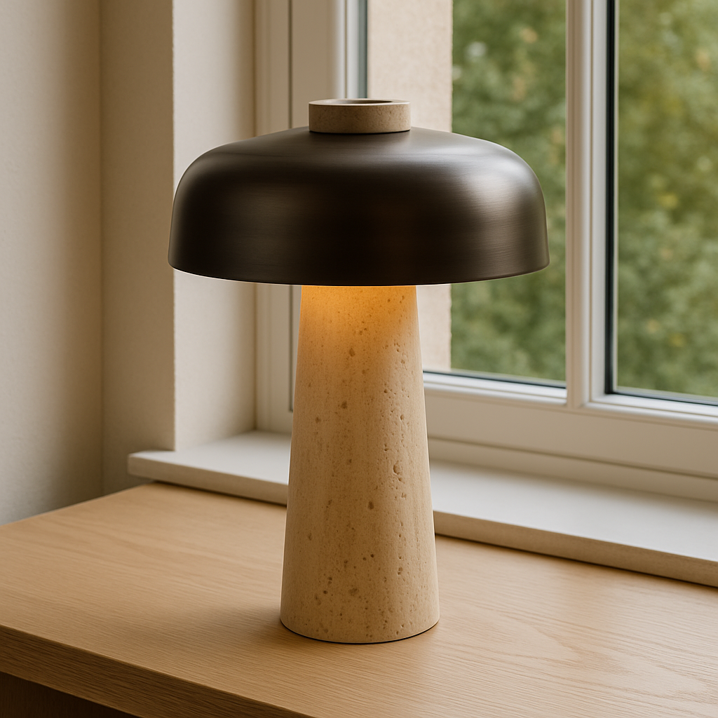 Modern Table Lamp | Stylish Desk Lamp | Elegant Bedside Table Lamps | Minimalist Lighting for Living Room | Travertine Table Lamp for Home 0