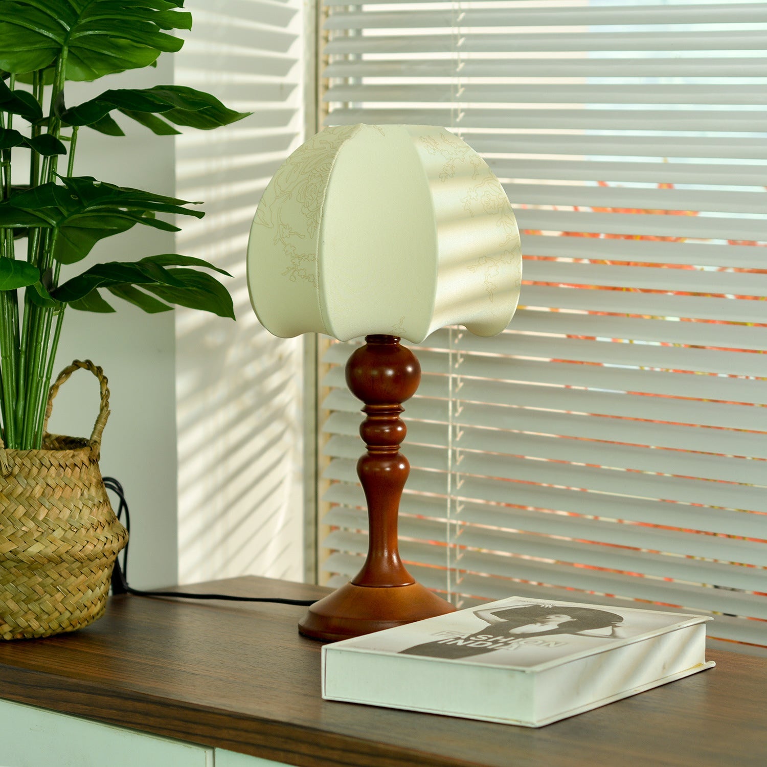 Retro Table Lamp | Antique Bedside Lamps | Mid-Century Modern Desk Lamp | Adjustable Table Lamps for Living Room | Eco-Friendly Bamboo Base Light 1