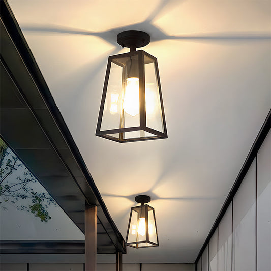 Vintage Black Outdoor Ceiling Lights – Weatherproof Aluminum Porch Ceiling Lamp with E27 Bulb Base 0