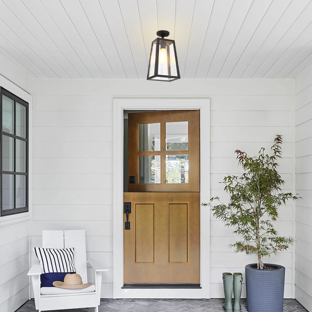 Vintage Black Outdoor Ceiling Lights – Weatherproof Aluminum Porch Ceiling Lamp with E27 Bulb Base 1