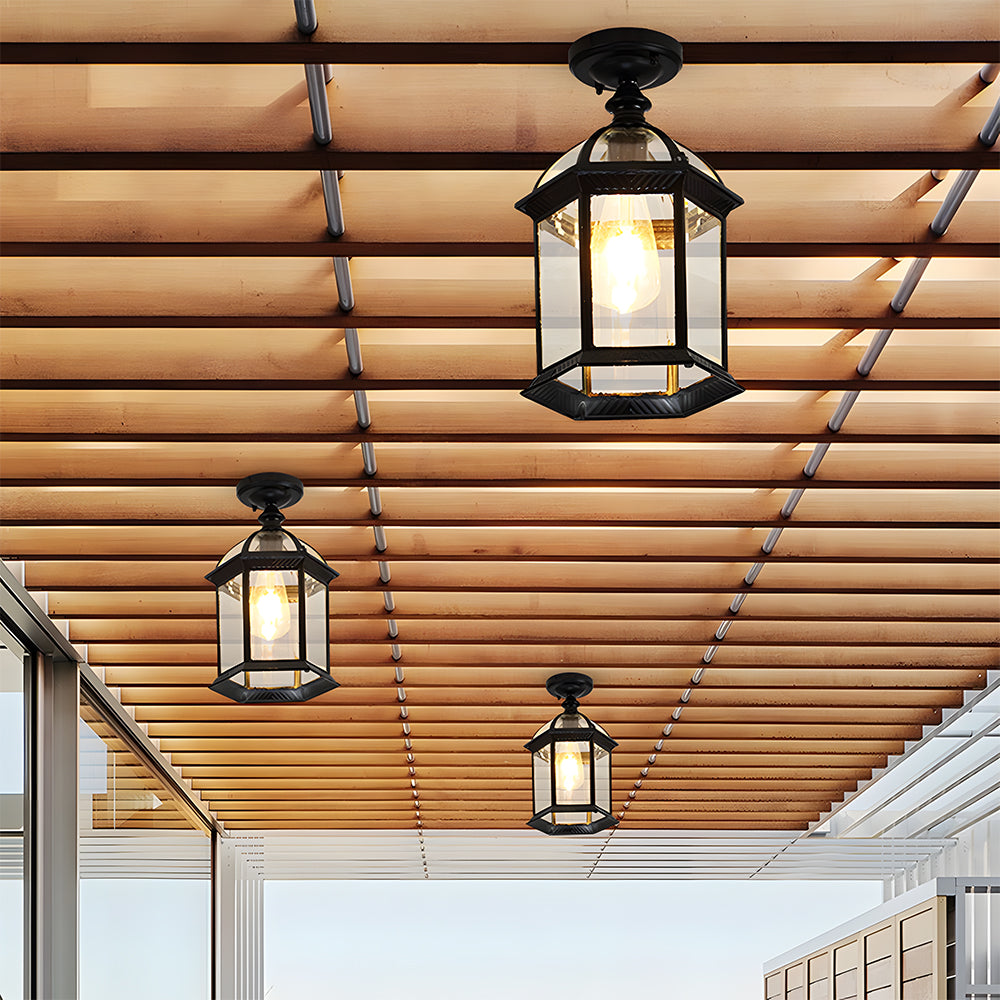Vintage Black Outdoor Ceiling Lights – Weatherproof Aluminum Porch Ceiling Lamp with E27 Bulb Base 3
