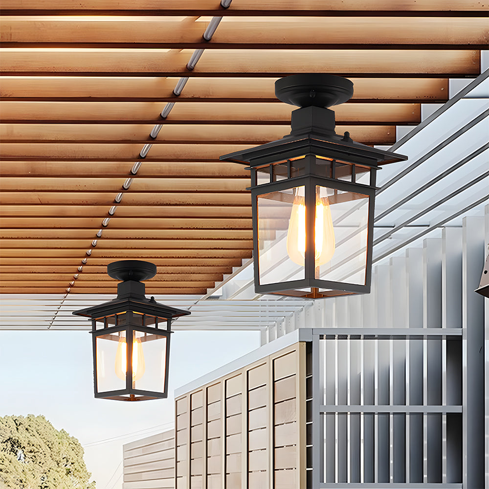 Vintage Black Outdoor Ceiling Lights – Weatherproof Aluminum Porch Ceiling Lamp with E27 Bulb Base 4