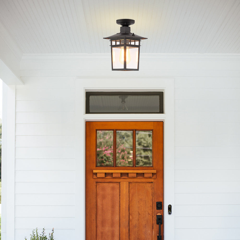 Vintage Black Outdoor Ceiling Lights – Weatherproof Aluminum Porch Ceiling Lamp with E27 Bulb Base 5