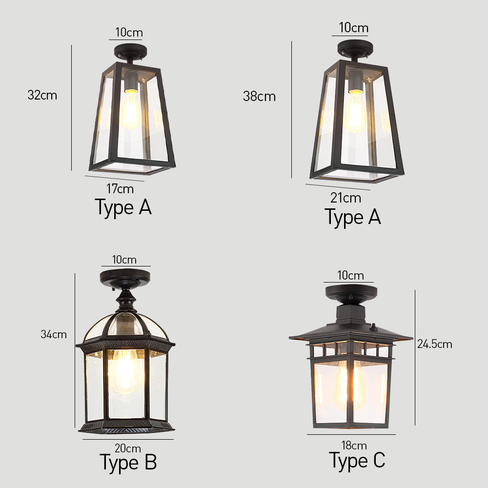 Vintage Black Outdoor Ceiling Lights – Weatherproof Aluminum Porch Ceiling Lamp with E27 Bulb Base 7