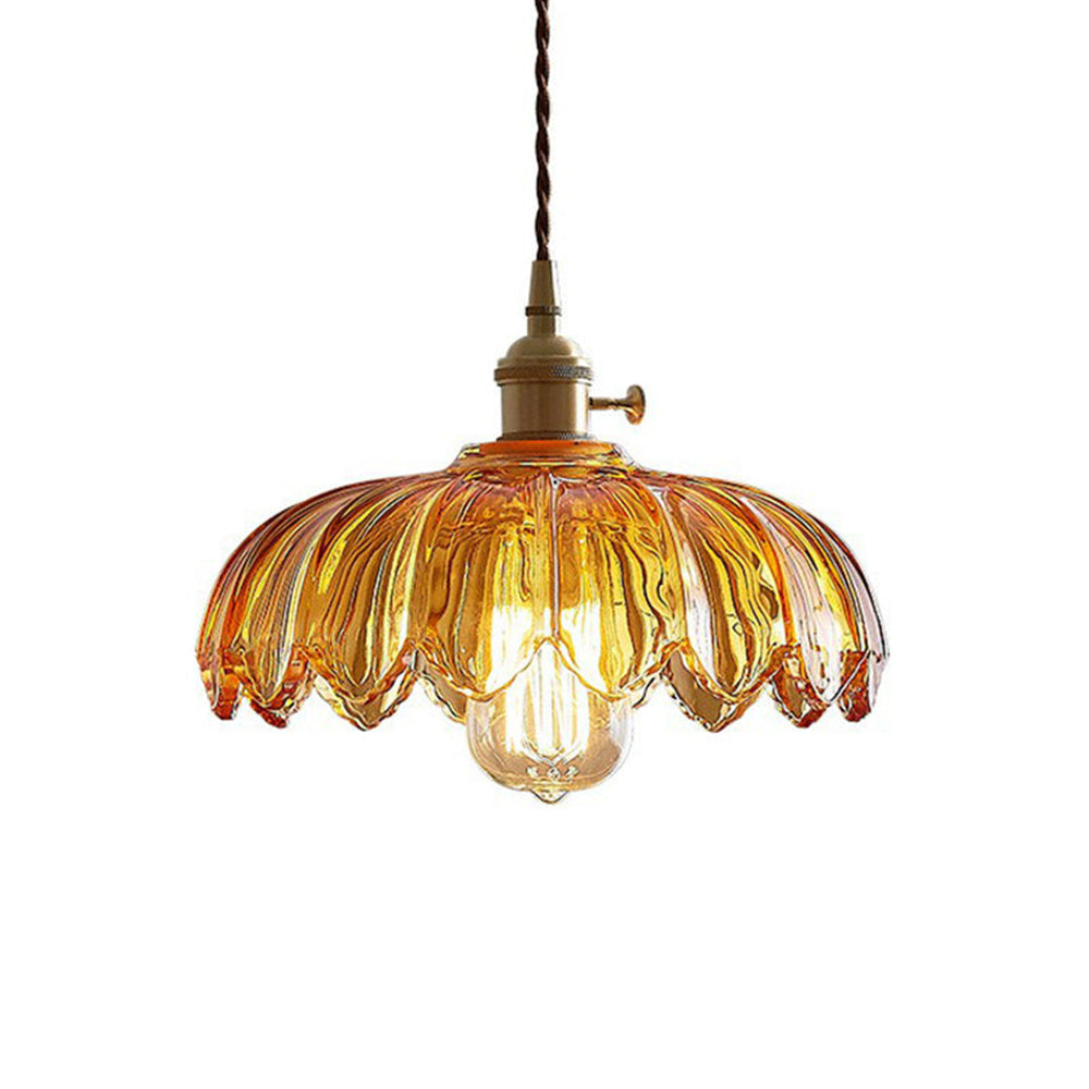 Vintage Floral Glass Pendant Light – Elegant Hanging Lamp with Copper Finish for Kitchen and Home Decor 0