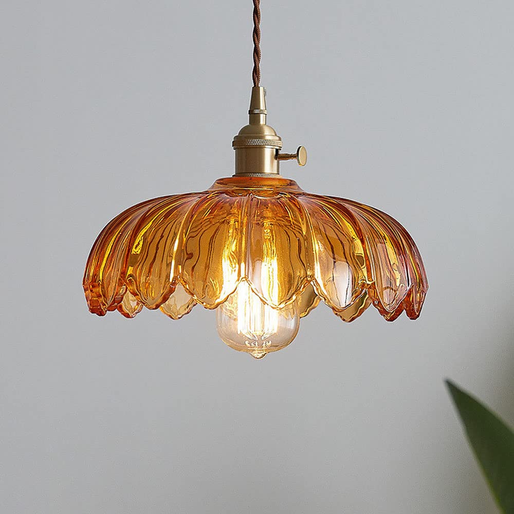 Vintage Floral Glass Pendant Light – Elegant Hanging Lamp with Copper Finish for Kitchen and Home Decor 1